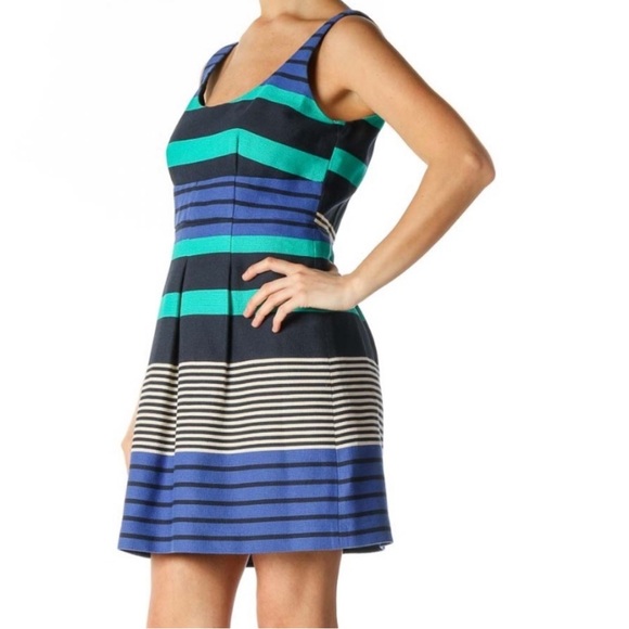LOFT Dresses & Skirts - Ann Taylor Loft Blue Green Stripe Sleeveless Dress Size 6